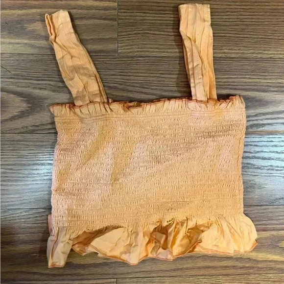 NWT SOLID & STRIPED Phoebe cropped shirred cotton tank top peach S - Picture 5 of 7